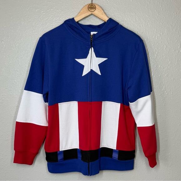 Marvel Kids Disney Captain America Steve Rogers Shield Costume Zip Hoodie Sz XL - Picture 2 of 9